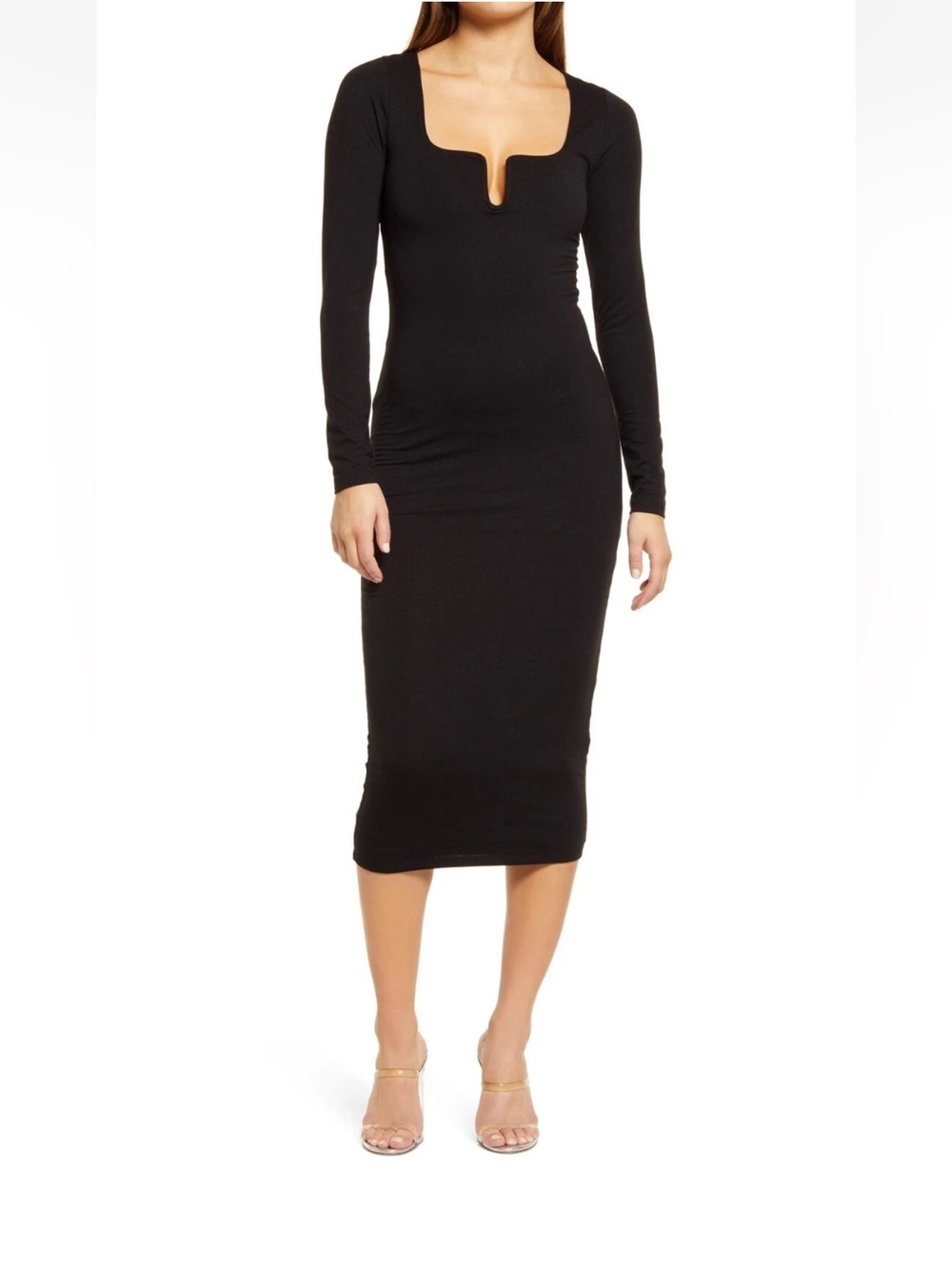 Good American women's Midi Knit Bodycon Dress - size 4 /XL - Black